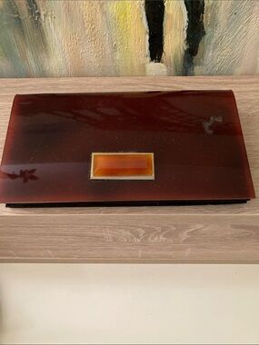 Vintage Deep Amber Lucite Clutch with Center Accent
